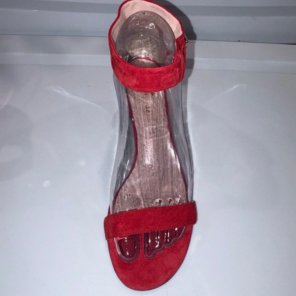 Suede Block Heel Ankle Strap Sandals Womens 6.5 Red Kate Spade